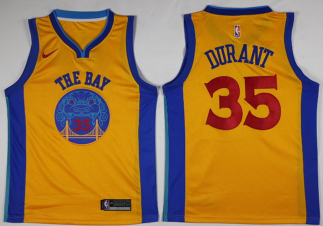 Men Golden State Warriors 35 Durant Yellow Game Nike NBA Jerseys